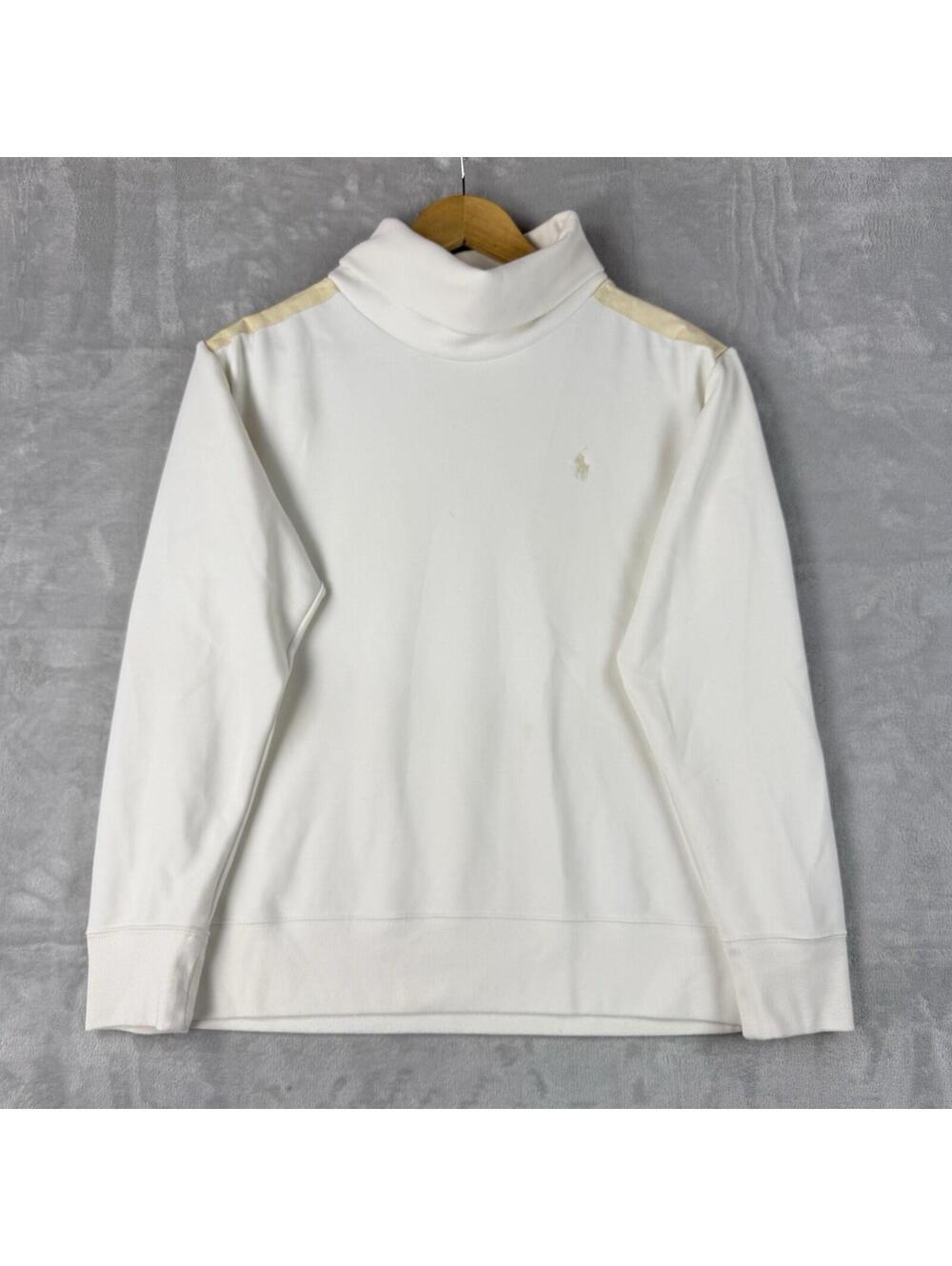 Polo Ralph Lauren Turtleneck Sweatshirts Cream Pony Logo Womens M Old Money Prep